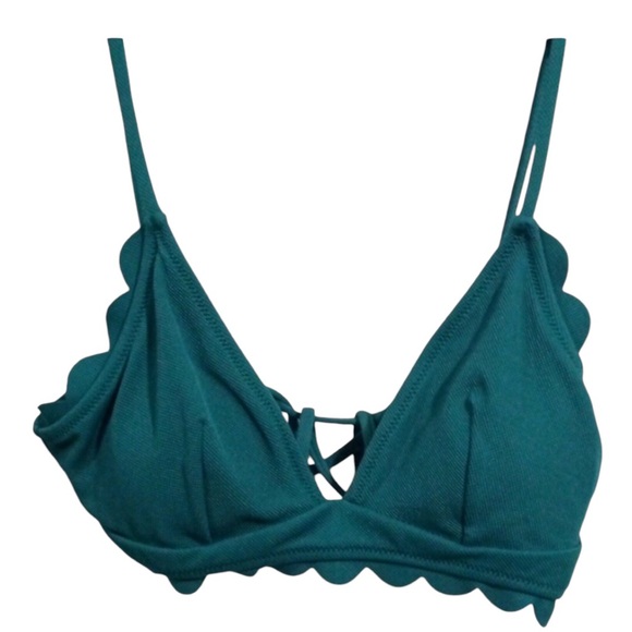 LACE UP TOP & LOW RISE BIKINI GREEN FLORAL SCALLOPED EDGE SIZE MEDIUM Host Pick - Picture 5 of 13